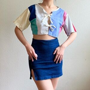 Handmade Quilted Patchwork Colorblock Crop Top SKU 07079